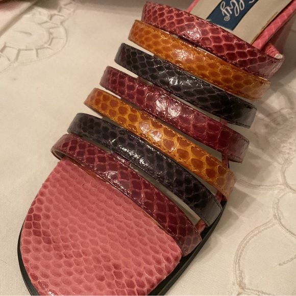 SELBY LEATHER LOOKS LIKE NEW MULTI COLOR BLOCK HEEL SANDALS, SIZE 7 NARROW - Picture 4 of 16